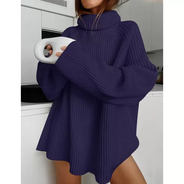 imageZESICA Womens 2024 Winter Sweaters Oversized Turtleneck Long Sleeve Chunky Knitted Tunic Pullover TopsNavy