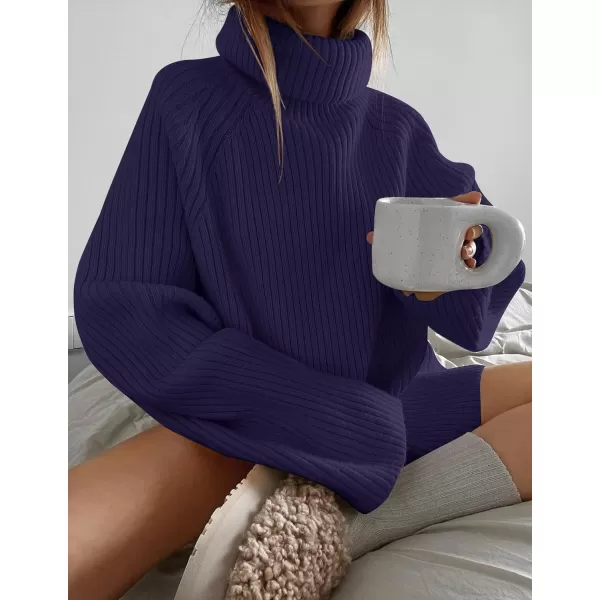 imageZESICA Womens 2024 Winter Sweaters Oversized Turtleneck Long Sleeve Chunky Knitted Tunic Pullover TopsNavy