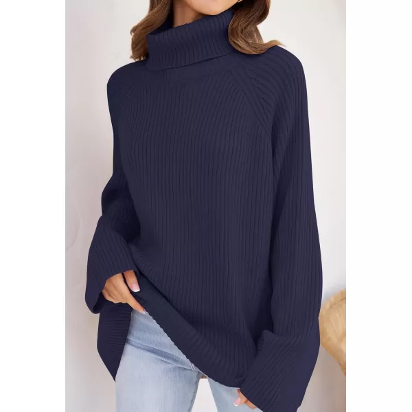 imageZESICA Womens 2024 Winter Sweaters Oversized Turtleneck Long Sleeve Chunky Knitted Tunic Pullover TopsNavy