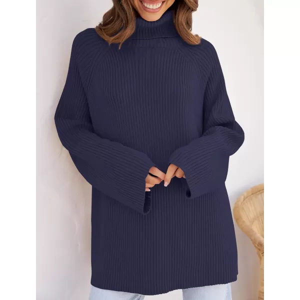 imageZESICA Womens 2024 Winter Sweaters Oversized Turtleneck Long Sleeve Chunky Knitted Tunic Pullover TopsNavy