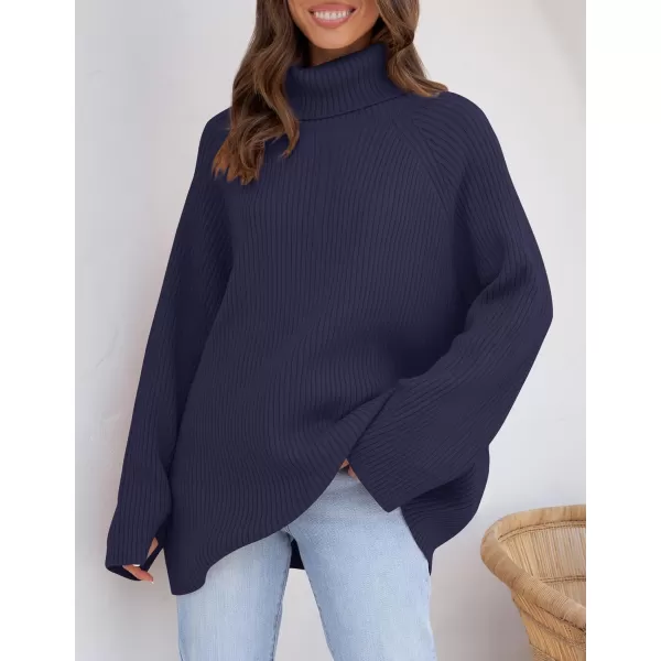 imageZESICA Womens 2024 Winter Sweaters Oversized Turtleneck Long Sleeve Chunky Knitted Tunic Pullover TopsNavy