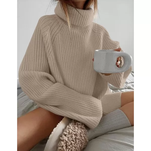 imageZESICA Womens 2024 Winter Sweaters Oversized Turtleneck Long Sleeve Chunky Knitted Tunic Pullover TopsOatmeal