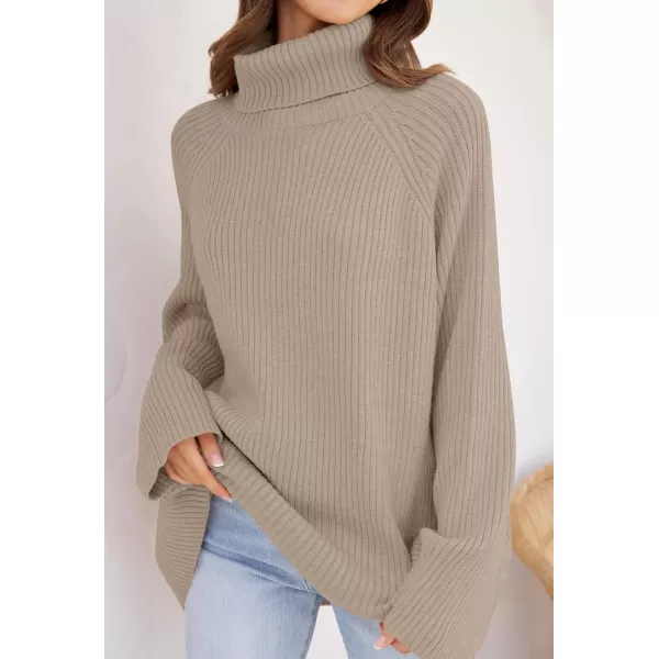 imageZESICA Womens 2024 Winter Sweaters Oversized Turtleneck Long Sleeve Chunky Knitted Tunic Pullover TopsOatmeal