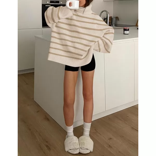 imageZESICA Womens 2024 Winter Sweaters Oversized Turtleneck Long Sleeve Chunky Knitted Tunic Pullover TopsSand