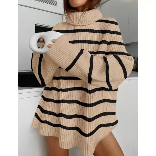 imageZESICA Womens 2024 Winter Sweaters Oversized Turtleneck Long Sleeve Chunky Knitted Tunic Pullover TopsToffee