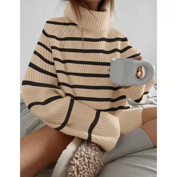 imageZESICA Womens 2024 Winter Sweaters Oversized Turtleneck Long Sleeve Chunky Knitted Tunic Pullover TopsToffee