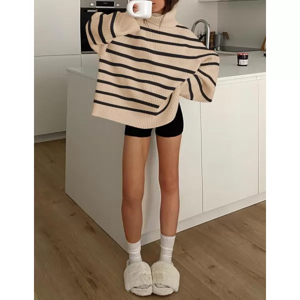 imageZESICA Womens 2024 Winter Sweaters Oversized Turtleneck Long Sleeve Chunky Knitted Tunic Pullover TopsToffee