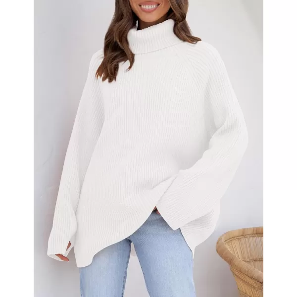 imageZESICA Womens 2024 Winter Sweaters Oversized Turtleneck Long Sleeve Chunky Knitted Tunic Pullover TopsWhite