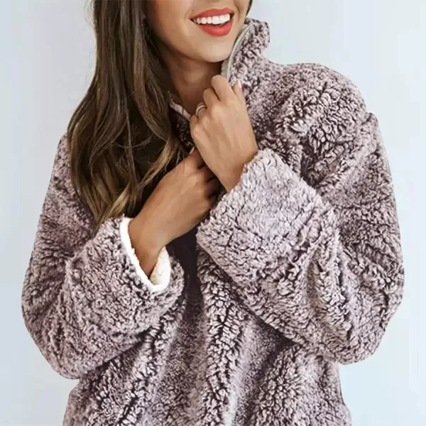 imageZESICA Womens Autumn Winter Long Sleeve Zipper Sherpa Fleece Sweatshirt Pullover Jacket CoatLight Coffee
