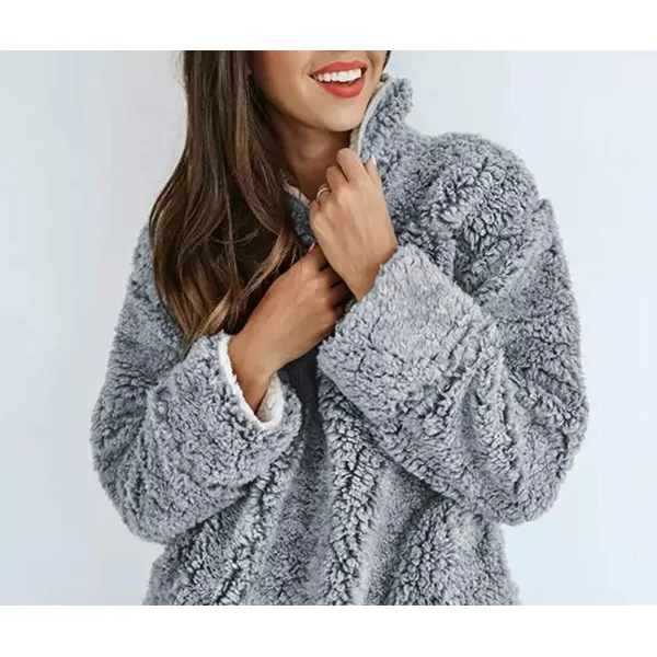 imageZESICA Womens Autumn Winter Long Sleeve Zipper Sherpa Fleece Sweatshirt Pullover Jacket CoatLight Grey
