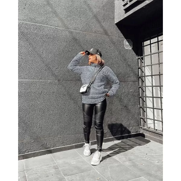 imageZESICA Womens Autumn Winter Long Sleeve Zipper Sherpa Fleece Sweatshirt Pullover Jacket CoatLight Grey