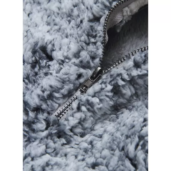 imageZESICA Womens Autumn Winter Long Sleeve Zipper Sherpa Fleece Sweatshirt Pullover Jacket CoatLight Grey