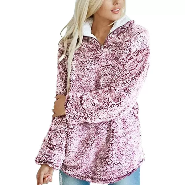 imageZESICA Womens Autumn Winter Long Sleeve Zipper Sherpa Fleece Sweatshirt Pullover Jacket CoatPurplish Red