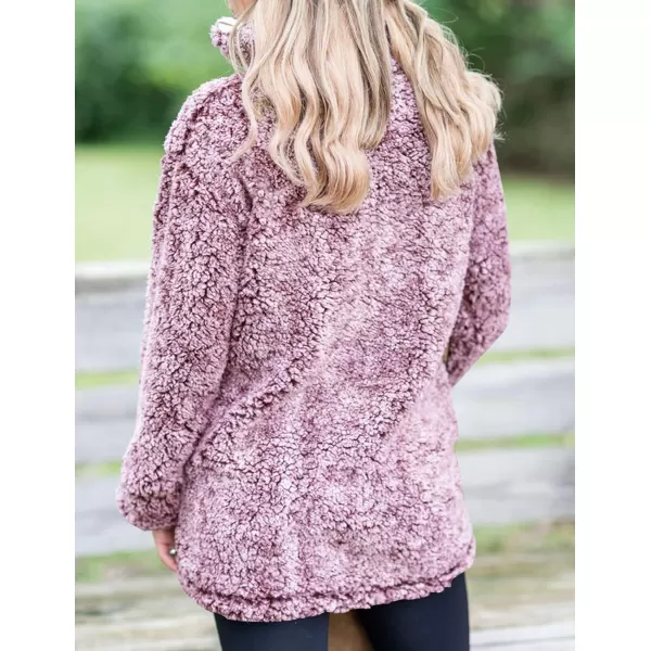 imageZESICA Womens Autumn Winter Long Sleeve Zipper Sherpa Fleece Sweatshirt Pullover Jacket CoatPurplish Red