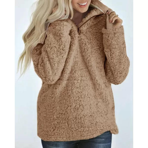 imageZESICA Womens Autumn Winter Long Sleeve Zipper Sherpa Fleece Sweatshirt Pullover Jacket CoatSolid Khaki