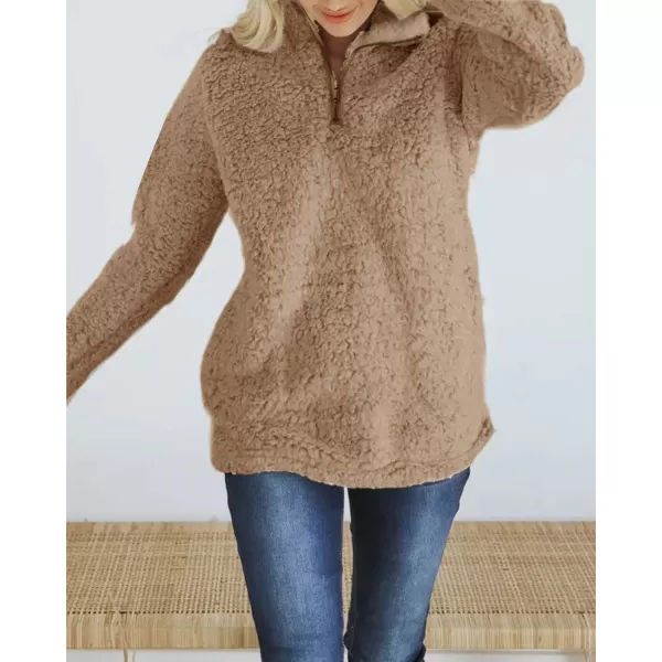 imageZESICA Womens Autumn Winter Long Sleeve Zipper Sherpa Fleece Sweatshirt Pullover Jacket CoatSolid Khaki