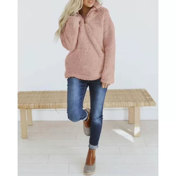 imageZESICA Womens Autumn Winter Long Sleeve Zipper Sherpa Fleece Sweatshirt Pullover Jacket CoatSolid Pink