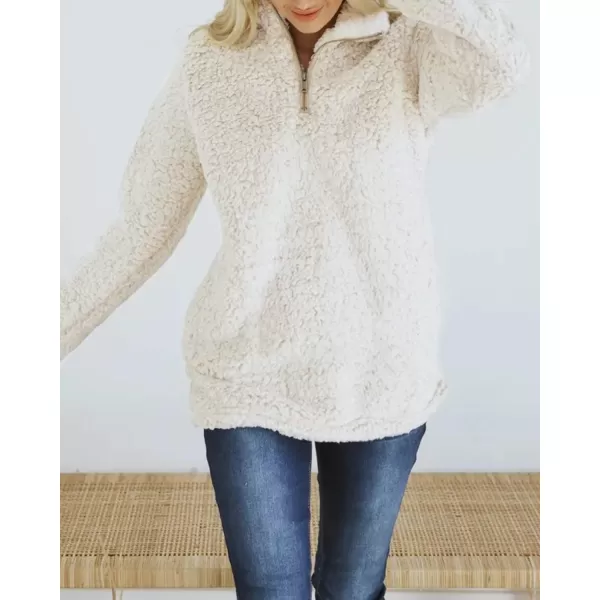 imageZESICA Womens Autumn Winter Long Sleeve Zipper Sherpa Fleece Sweatshirt Pullover Jacket CoatSolid White