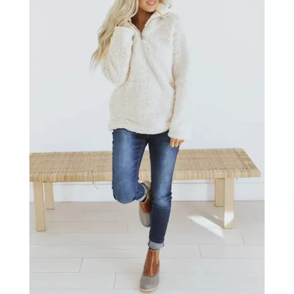 imageZESICA Womens Autumn Winter Long Sleeve Zipper Sherpa Fleece Sweatshirt Pullover Jacket CoatSolid White