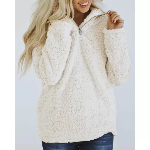 imageZESICA Womens Autumn Winter Long Sleeve Zipper Sherpa Fleece Sweatshirt Pullover Jacket CoatSolid White