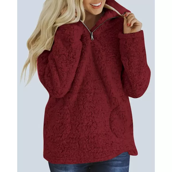 imageZESICA Womens Autumn Winter Long Sleeve Zipper Sherpa Fleece Sweatshirt Pullover Jacket CoatSolidburgundy