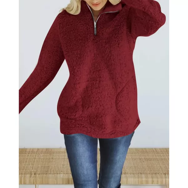 imageZESICA Womens Autumn Winter Long Sleeve Zipper Sherpa Fleece Sweatshirt Pullover Jacket CoatSolidburgundy