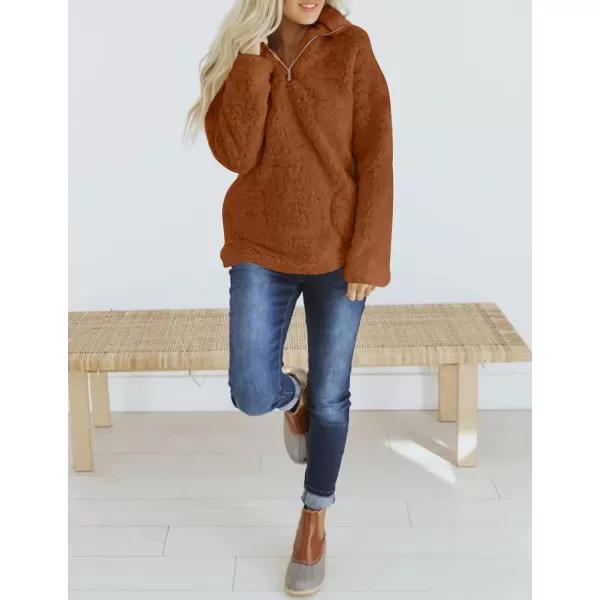 imageZESICA Womens Autumn Winter Long Sleeve Zipper Sherpa Fleece Sweatshirt Pullover Jacket CoatSolidcaramel
