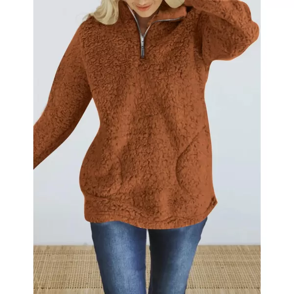imageZESICA Womens Autumn Winter Long Sleeve Zipper Sherpa Fleece Sweatshirt Pullover Jacket CoatSolidcaramel