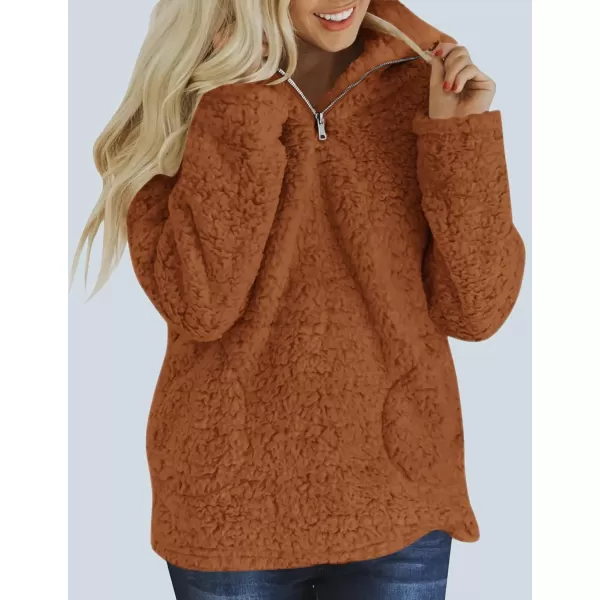 imageZESICA Womens Autumn Winter Long Sleeve Zipper Sherpa Fleece Sweatshirt Pullover Jacket CoatSolidcaramel