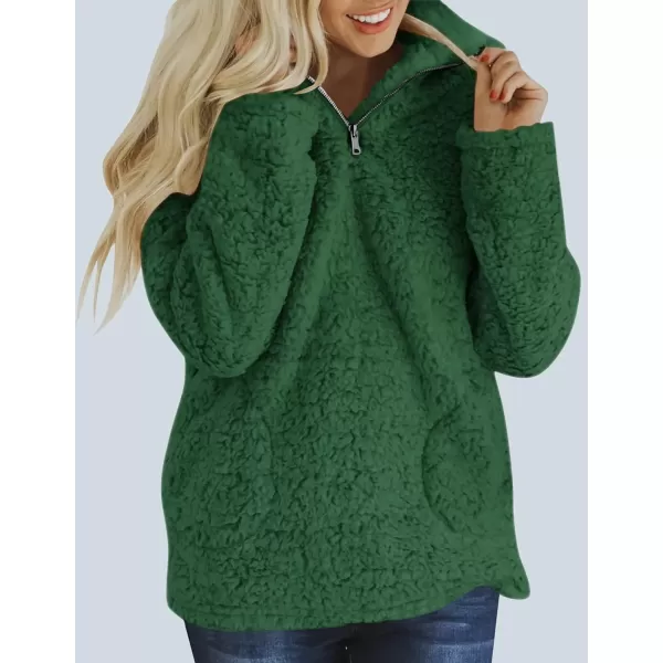 imageZESICA Womens Autumn Winter Long Sleeve Zipper Sherpa Fleece Sweatshirt Pullover Jacket CoatSolidforestgreen