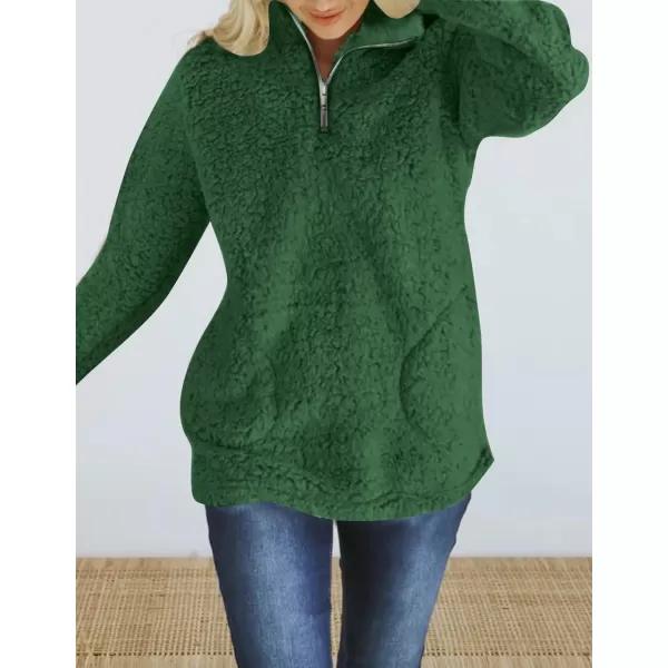 imageZESICA Womens Autumn Winter Long Sleeve Zipper Sherpa Fleece Sweatshirt Pullover Jacket CoatSolidforestgreen