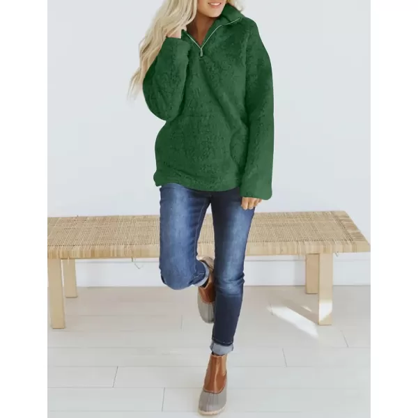 imageZESICA Womens Autumn Winter Long Sleeve Zipper Sherpa Fleece Sweatshirt Pullover Jacket CoatSolidforestgreen