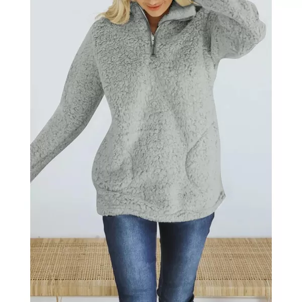 imageZESICA Womens Autumn Winter Long Sleeve Zipper Sherpa Fleece Sweatshirt Pullover Jacket CoatSolidlightgrey