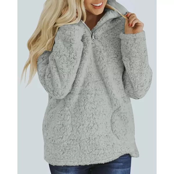 imageZESICA Womens Autumn Winter Long Sleeve Zipper Sherpa Fleece Sweatshirt Pullover Jacket CoatSolidlightgrey