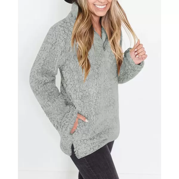 imageZESICA Womens Autumn Winter Long Sleeve Zipper Sherpa Fleece Sweatshirt Pullover Jacket CoatSolidlightgrey