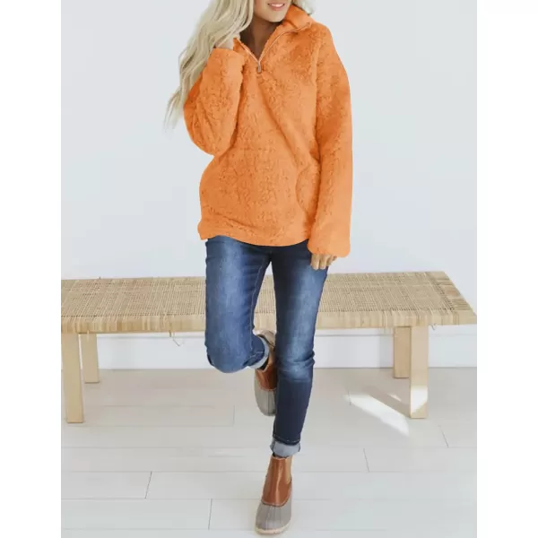 imageZESICA Womens Autumn Winter Long Sleeve Zipper Sherpa Fleece Sweatshirt Pullover Jacket CoatSolidlightorange