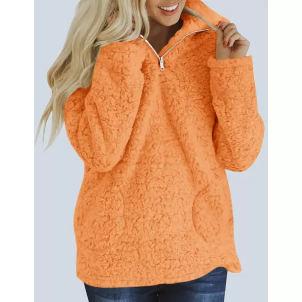 imageZESICA Womens Autumn Winter Long Sleeve Zipper Sherpa Fleece Sweatshirt Pullover Jacket CoatSolidlightorange