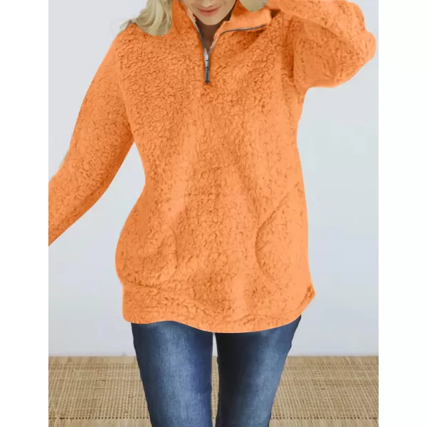 imageZESICA Womens Autumn Winter Long Sleeve Zipper Sherpa Fleece Sweatshirt Pullover Jacket CoatSolidlightorange