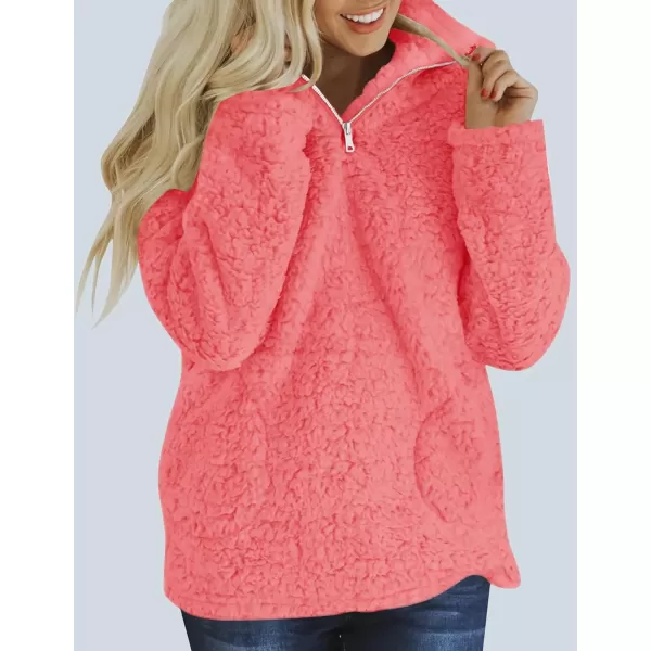 imageZESICA Womens Autumn Winter Long Sleeve Zipper Sherpa Fleece Sweatshirt Pullover Jacket CoatSolidrose