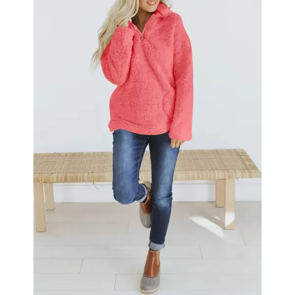imageZESICA Womens Autumn Winter Long Sleeve Zipper Sherpa Fleece Sweatshirt Pullover Jacket CoatSolidrose