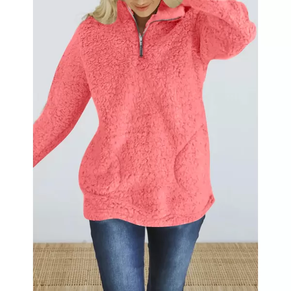 imageZESICA Womens Autumn Winter Long Sleeve Zipper Sherpa Fleece Sweatshirt Pullover Jacket CoatSolidrose