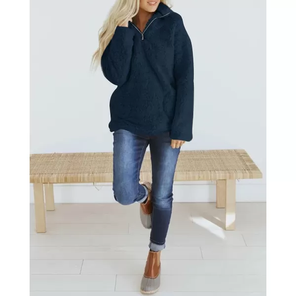 imageZESICA Womens Autumn Winter Long Sleeve Zipper Sherpa Fleece Sweatshirt Pullover Jacket CoatSolidroyalblue