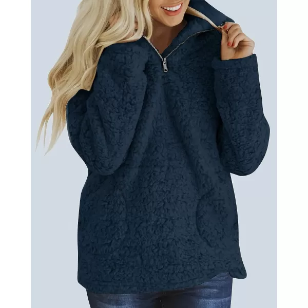 imageZESICA Womens Autumn Winter Long Sleeve Zipper Sherpa Fleece Sweatshirt Pullover Jacket CoatSolidroyalblue