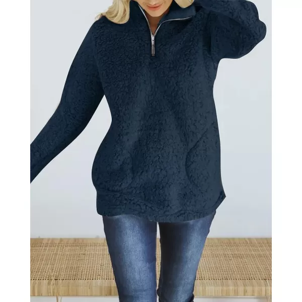 imageZESICA Womens Autumn Winter Long Sleeve Zipper Sherpa Fleece Sweatshirt Pullover Jacket CoatSolidroyalblue