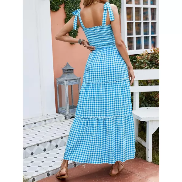 imageZESICA Womens Boho Summer Floral Print Tie Straps Sleeveless Square Neck Smocked Flowy Ruffle A Line Maxi DressBrightblue