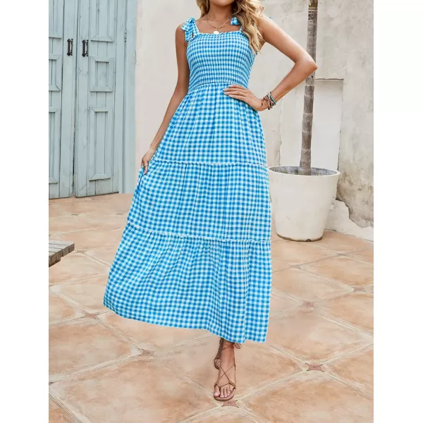 imageZESICA Womens Boho Summer Floral Print Tie Straps Sleeveless Square Neck Smocked Flowy Ruffle A Line Maxi DressBrightblue