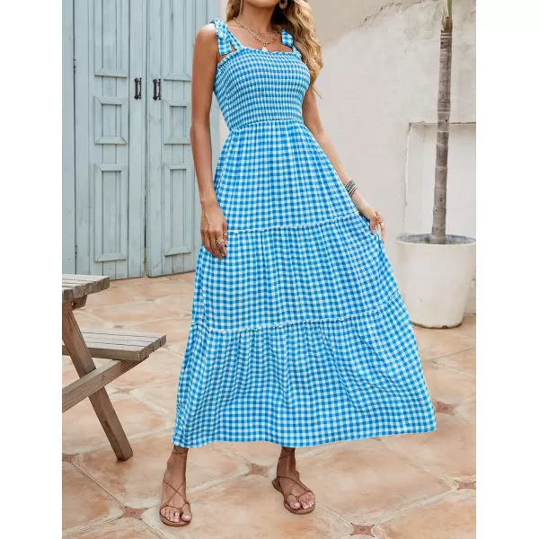 imageZESICA Womens Boho Summer Floral Print Tie Straps Sleeveless Square Neck Smocked Flowy Ruffle A Line Maxi DressBrightblue