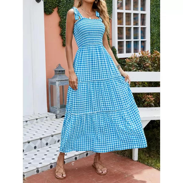 imageZESICA Womens Boho Summer Floral Print Tie Straps Sleeveless Square Neck Smocked Flowy Ruffle A Line Maxi DressBrightblue