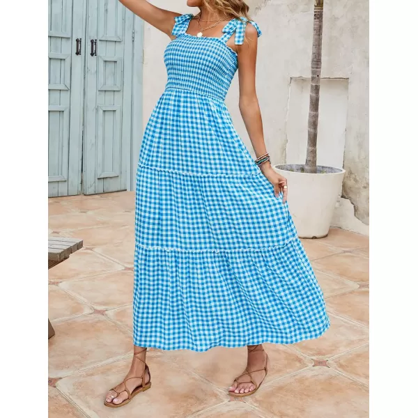 imageZESICA Womens Boho Summer Floral Print Tie Straps Sleeveless Square Neck Smocked Flowy Ruffle A Line Maxi DressBrightblue