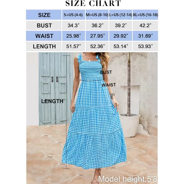 imageZESICA Womens Boho Summer Floral Print Tie Straps Sleeveless Square Neck Smocked Flowy Ruffle A Line Maxi DressBrightblue